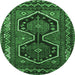 Round Machine Washable Persian Emerald Green Traditional Area Rugs, wshtr2844emgrn