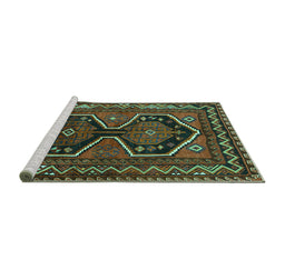Sideview of Machine Washable Persian Turquoise Traditional Area Rugs, wshtr2844turq