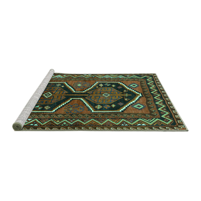 Sideview of Machine Washable Persian Turquoise Traditional Area Rugs, wshtr2844turq