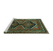 Sideview of Machine Washable Persian Turquoise Traditional Area Rugs, wshtr2844turq