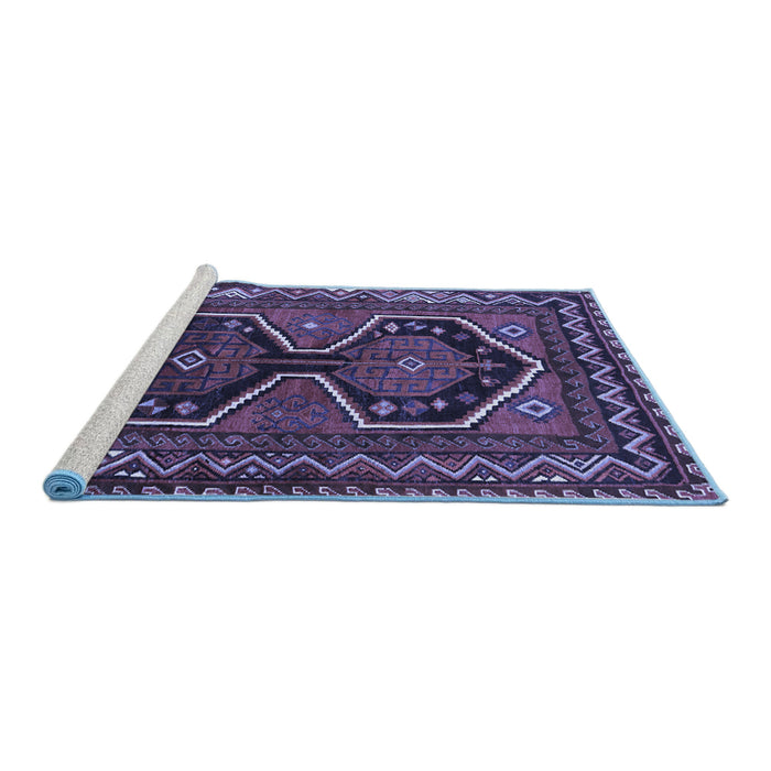 Sideview of Machine Washable Persian Blue Traditional Rug, wshtr2844blu