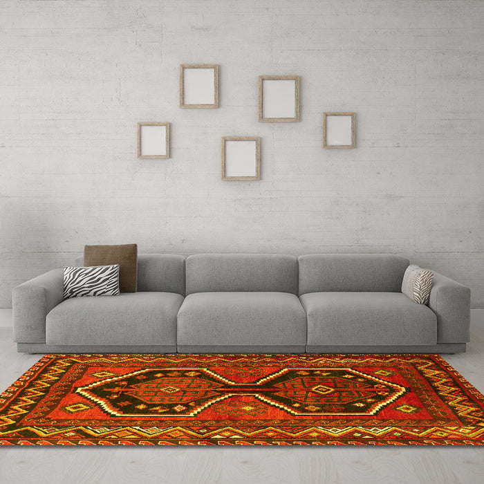 Machine Washable Persian Yellow Traditional Rug in a Living Room, wshtr2844yw