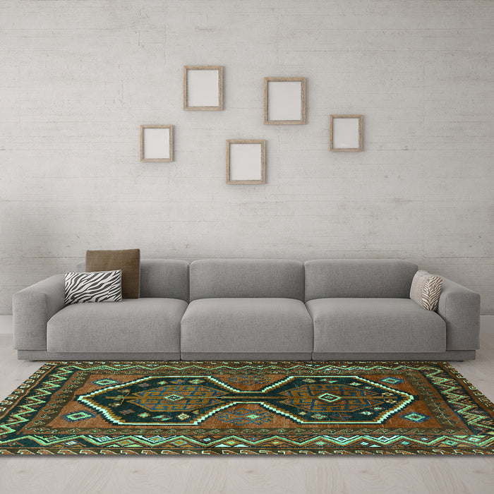 Machine Washable Persian Turquoise Traditional Area Rugs in a Living Room,, wshtr2844turq
