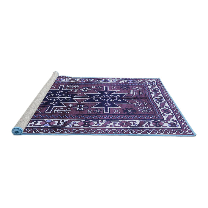 Sideview of Machine Washable Persian Blue Traditional Rug, wshtr2845blu