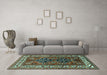 Machine Washable Persian Turquoise Traditional Area Rugs in a Living Room,, wshtr2845turq