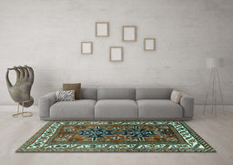 Machine Washable Persian Turquoise Traditional Area Rugs in a Living Room,, wshtr2845turq