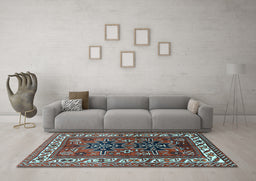Machine Washable Persian Light Blue Traditional Rug in a Living Room, wshtr2845lblu