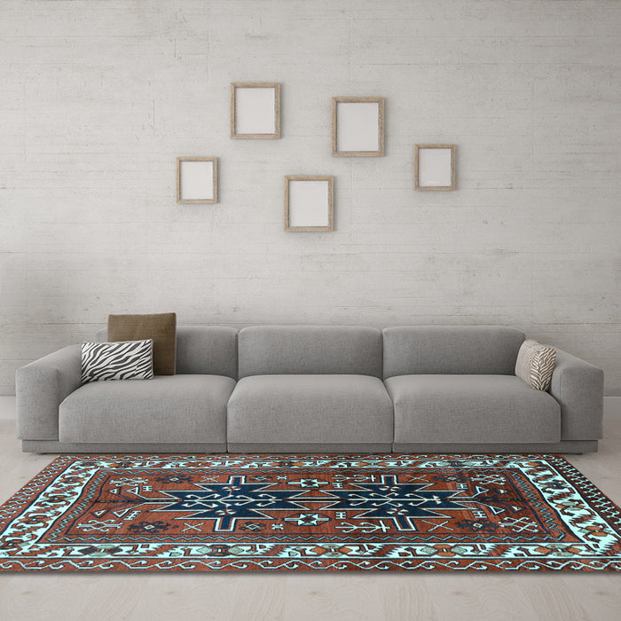Machine Washable Persian Light Blue Traditional Rug in a Living Room, wshtr2845lblu