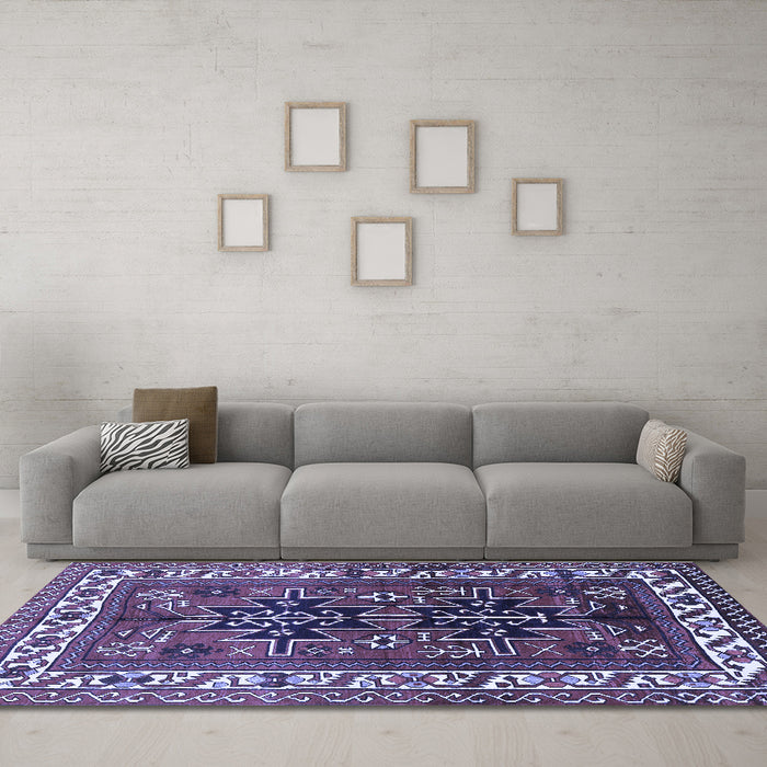 Machine Washable Persian Blue Traditional Rug in a Living Room, wshtr2845blu