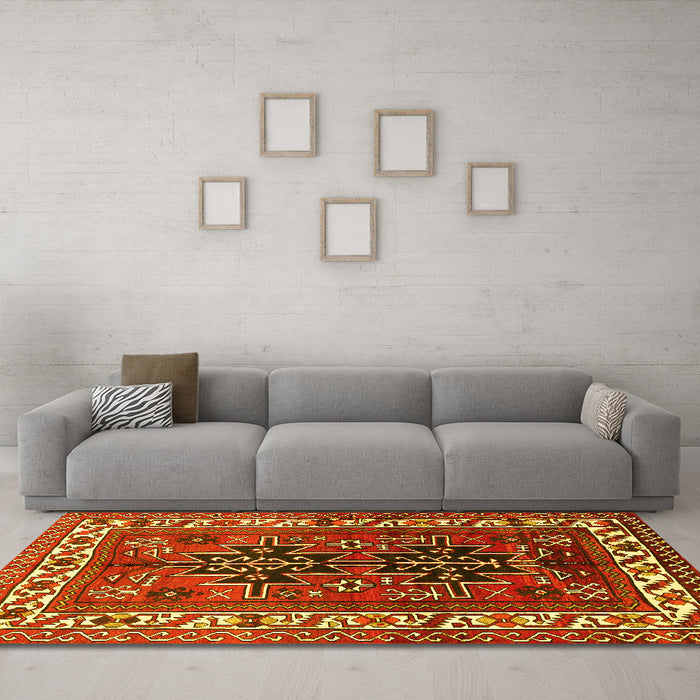 Machine Washable Persian Yellow Traditional Rug in a Living Room, wshtr2845yw