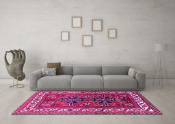 Machine Washable Persian Pink Traditional Rug in a Living Room, wshtr2845pnk