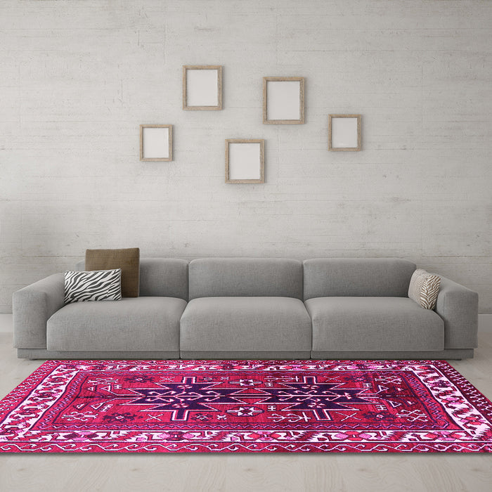 Machine Washable Persian Pink Traditional Rug in a Living Room, wshtr2845pnk