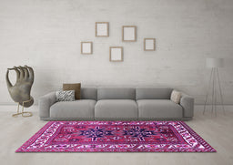 Machine Washable Persian Purple Traditional Area Rugs in a Living Room, wshtr2845pur