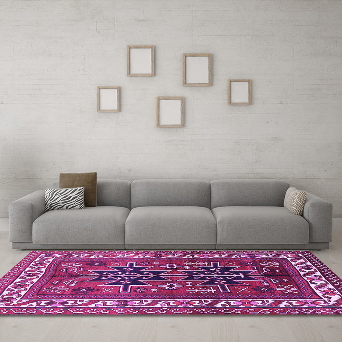 Machine Washable Persian Purple Traditional Area Rugs in a Living Room, wshtr2845pur