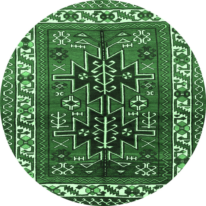 Round Machine Washable Persian Emerald Green Traditional Area Rugs, wshtr2845emgrn