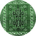 Round Machine Washable Persian Emerald Green Traditional Area Rugs, wshtr2845emgrn