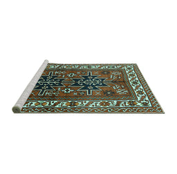 Sideview of Machine Washable Persian Turquoise Traditional Area Rugs, wshtr2845turq