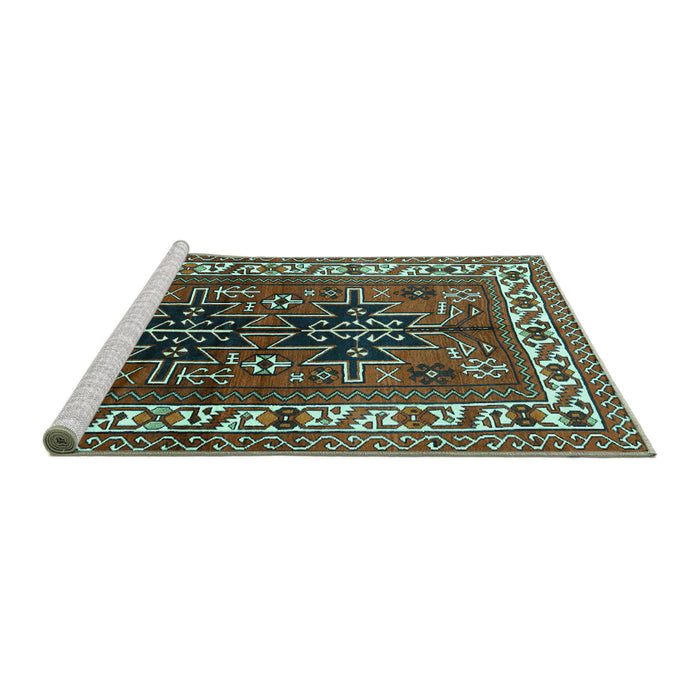 Sideview of Machine Washable Persian Turquoise Traditional Area Rugs, wshtr2845turq