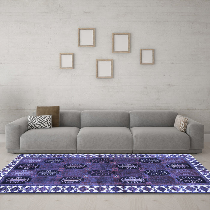 Machine Washable Persian Blue Traditional Rug in a Living Room, wshtr2846blu