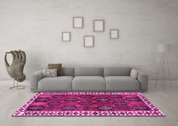 Machine Washable Persian Pink Traditional Rug in a Living Room, wshtr2846pnk