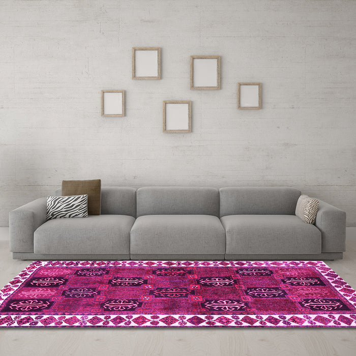 Machine Washable Persian Pink Traditional Rug in a Living Room, wshtr2846pnk