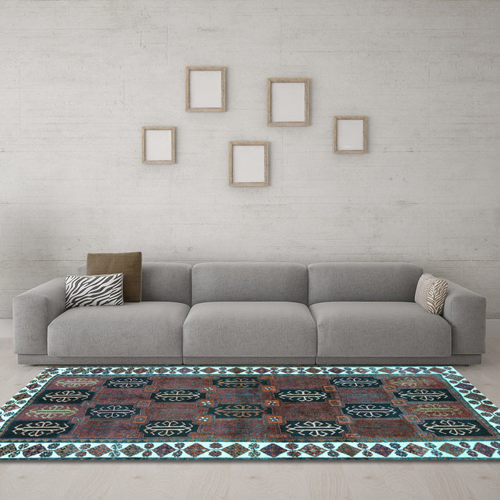 Machine Washable Persian Light Blue Traditional Rug in a Living Room, wshtr2846lblu