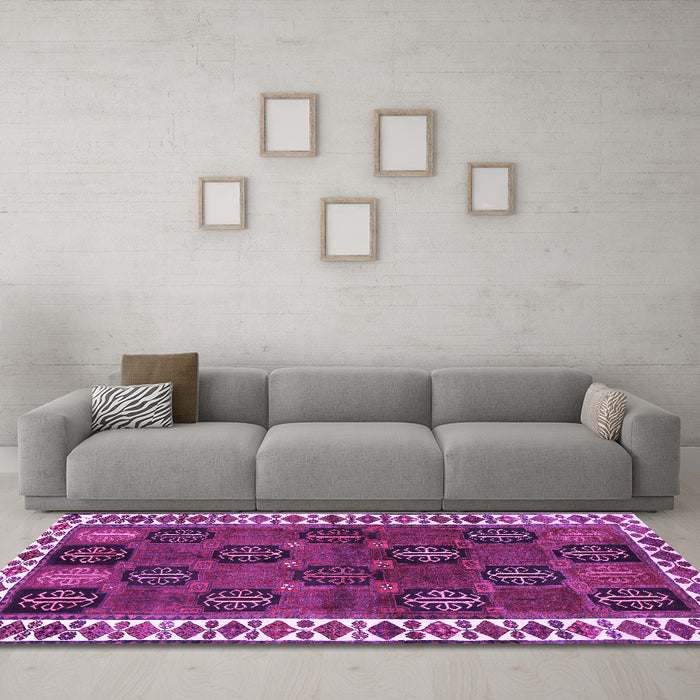 Machine Washable Persian Purple Traditional Area Rugs in a Living Room, wshtr2846pur