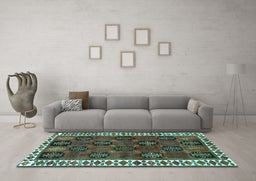 Machine Washable Persian Turquoise Traditional Area Rugs in a Living Room,, wshtr2846turq