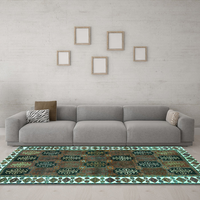 Machine Washable Persian Turquoise Traditional Area Rugs in a Living Room,, wshtr2846turq