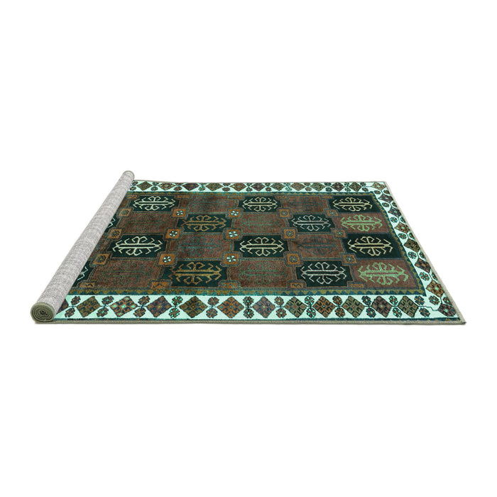 Sideview of Machine Washable Persian Turquoise Traditional Area Rugs, wshtr2846turq