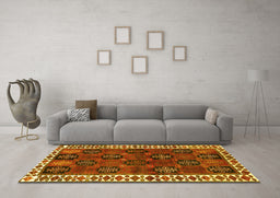 Machine Washable Persian Yellow Traditional Rug in a Living Room, wshtr2846yw