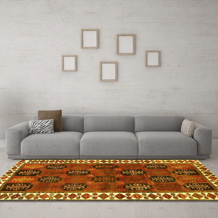 Machine Washable Persian Yellow Traditional Rug in a Living Room, wshtr2846yw