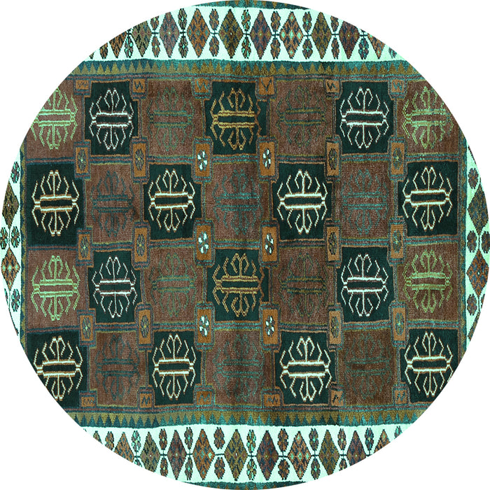 Round Machine Washable Persian Turquoise Traditional Area Rugs, wshtr2846turq