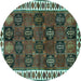 Round Machine Washable Persian Turquoise Traditional Area Rugs, wshtr2846turq