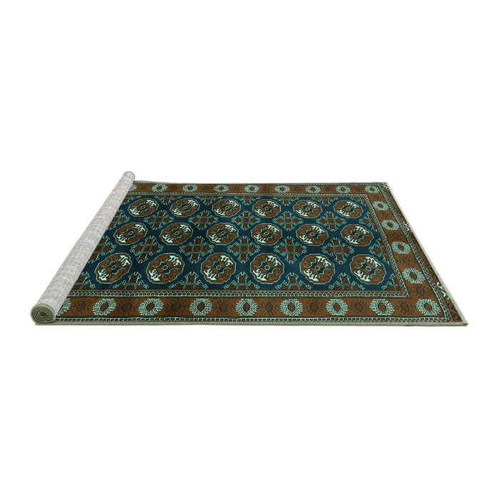 Sideview of Machine Washable Persian Turquoise Traditional Area Rugs, wshtr2847turq