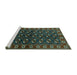 Sideview of Machine Washable Persian Turquoise Traditional Area Rugs, wshtr2847turq