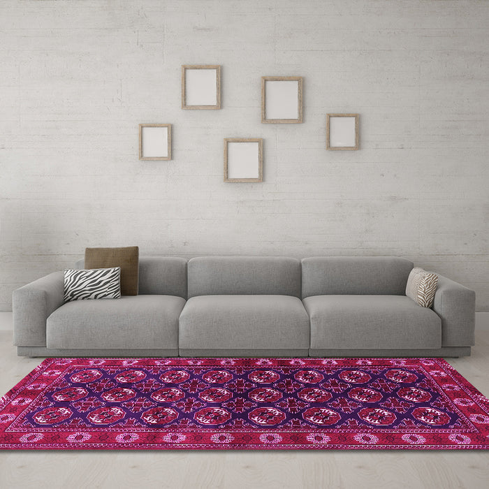 Machine Washable Persian Pink Traditional Rug in a Living Room, wshtr2847pnk