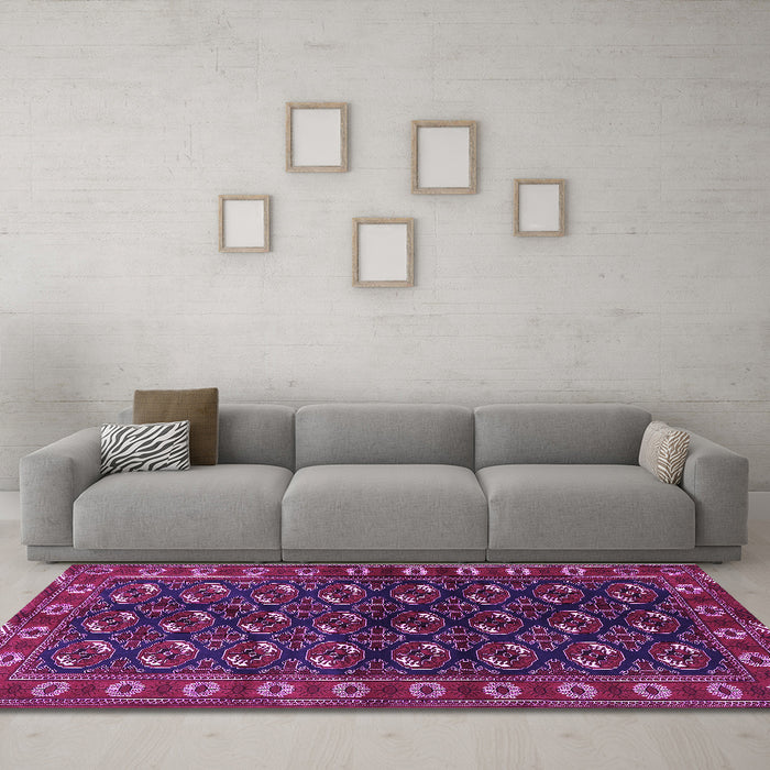 Machine Washable Persian Purple Traditional Area Rugs in a Living Room, wshtr2847pur