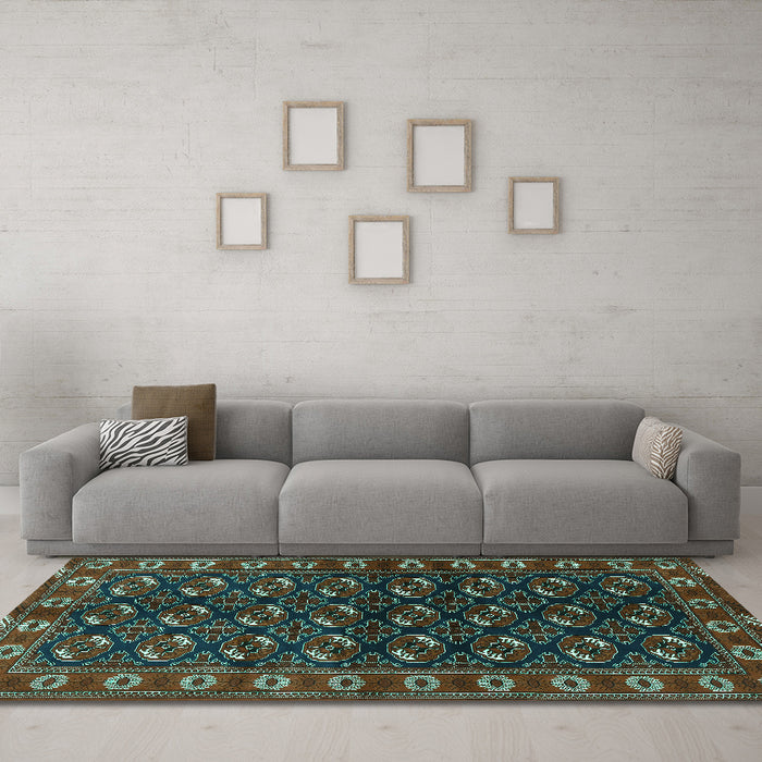 Machine Washable Persian Turquoise Traditional Area Rugs in a Living Room,, wshtr2847turq