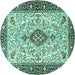 Round Machine Washable Persian Turquoise Traditional Area Rugs, wshtr2848turq