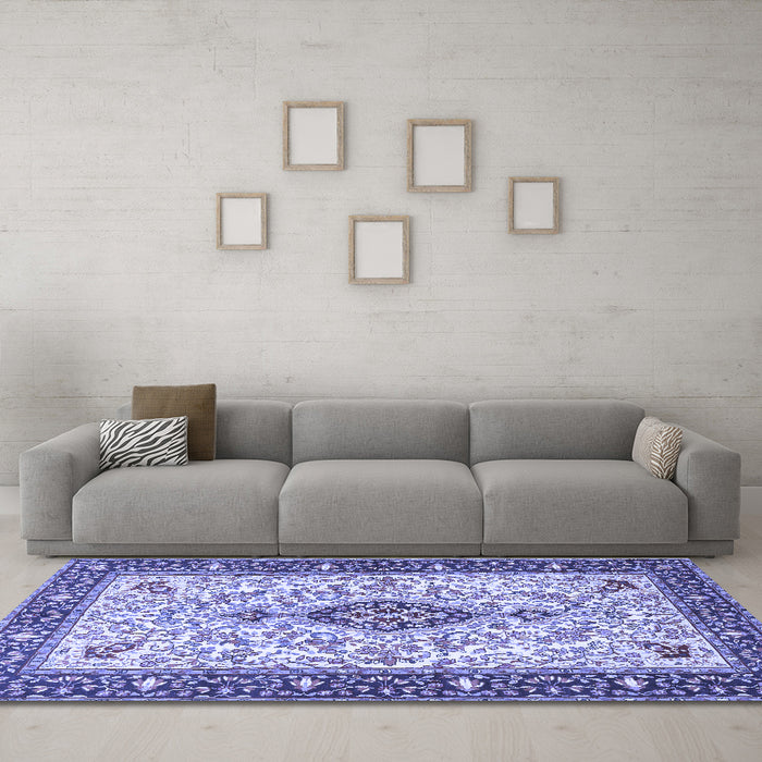 Machine Washable Persian Blue Traditional Rug in a Living Room, wshtr2848blu