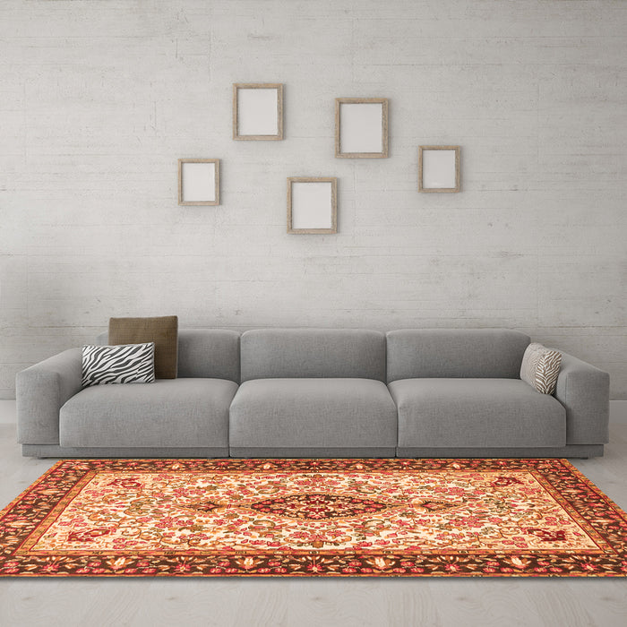 Machine Washable Persian Orange Traditional Area Rugs in a Living Room, wshtr2848org