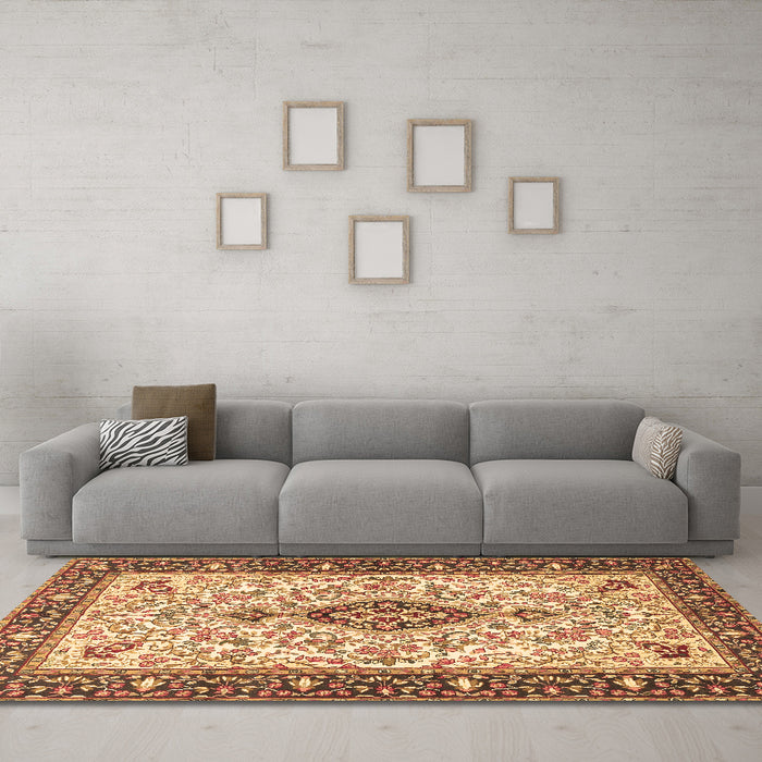 Machine Washable Persian Brown Traditional Rug in a Living Room,, wshtr2848brn
