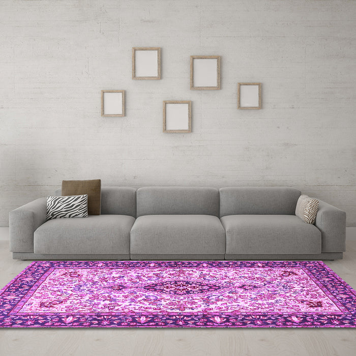 Machine Washable Persian Purple Traditional Area Rugs in a Living Room, wshtr2848pur