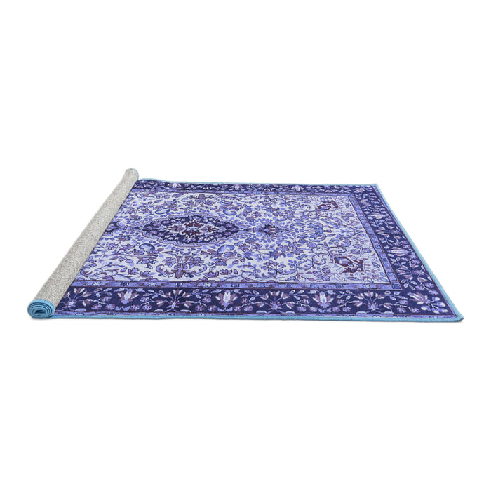 Sideview of Machine Washable Persian Blue Traditional Rug, wshtr2848blu