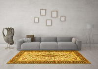 Machine Washable Persian Yellow Traditional Rug, wshtr2848yw