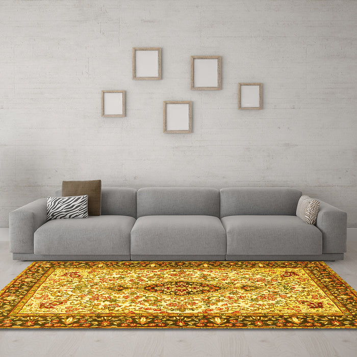 Machine Washable Persian Yellow Traditional Rug in a Living Room, wshtr2848yw