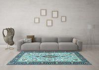 Machine Washable Persian Light Blue Traditional Rug, wshtr2848lblu