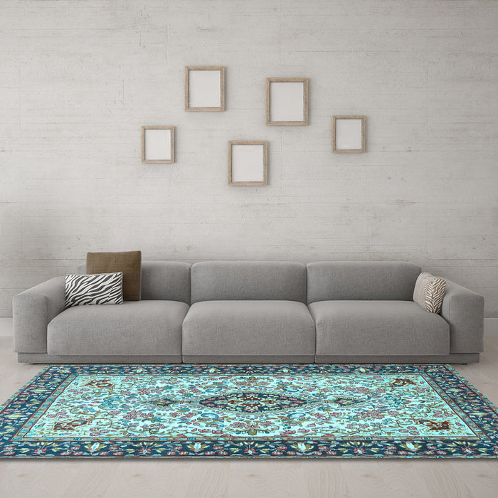 Machine Washable Persian Light Blue Traditional Rug in a Living Room, wshtr2848lblu