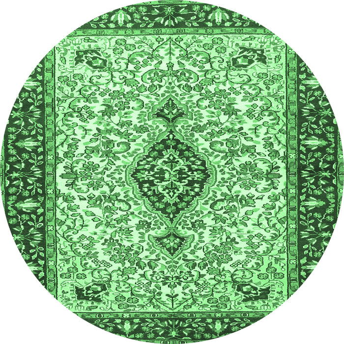 Round Persian Emerald Green Traditional Rug, tr2848emgrn